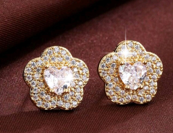3 Pair Luxury Zirconia Flower Stud Earrings For Women In Box