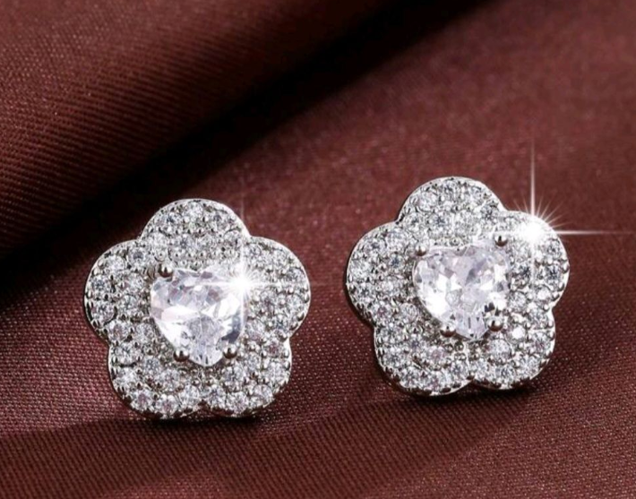 3 Pair Luxury Zirconia Flower Stud Earrings For Women In Box