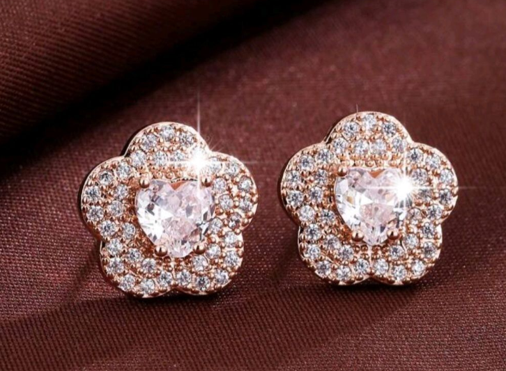 3 Pair Luxury Zirconia Flower Stud Earrings For Women In Box