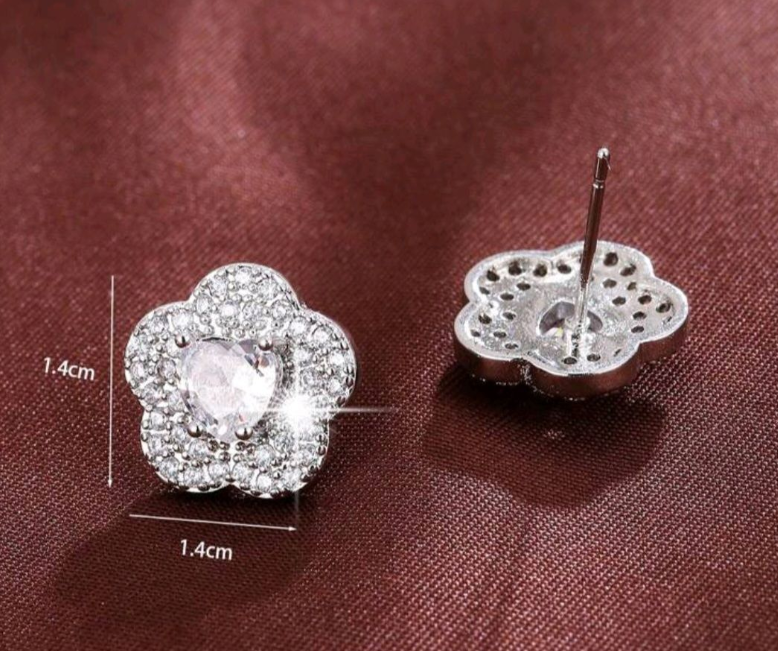 3 Pair Luxury Zirconia Flower Stud Earrings For Women In Box