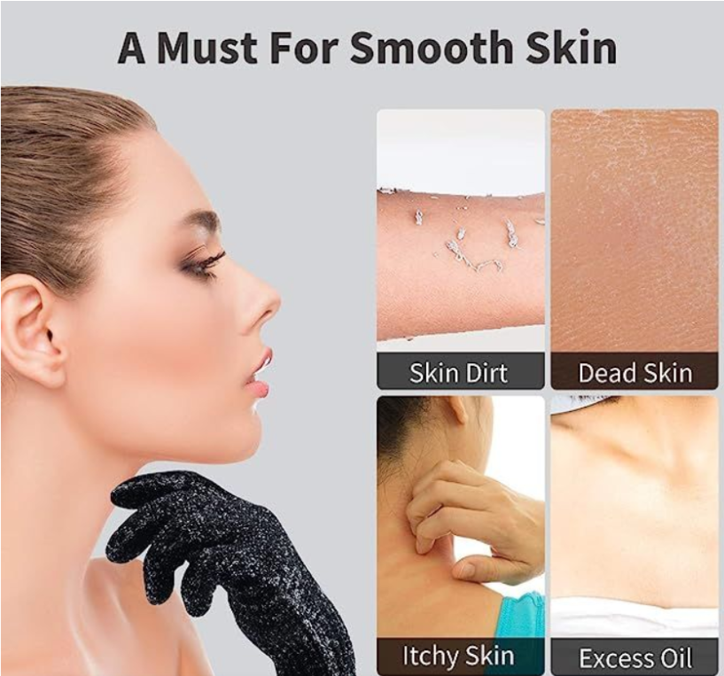 Exfoliating Bath Gloves for Shower Deep Exfoliating Towel - Black