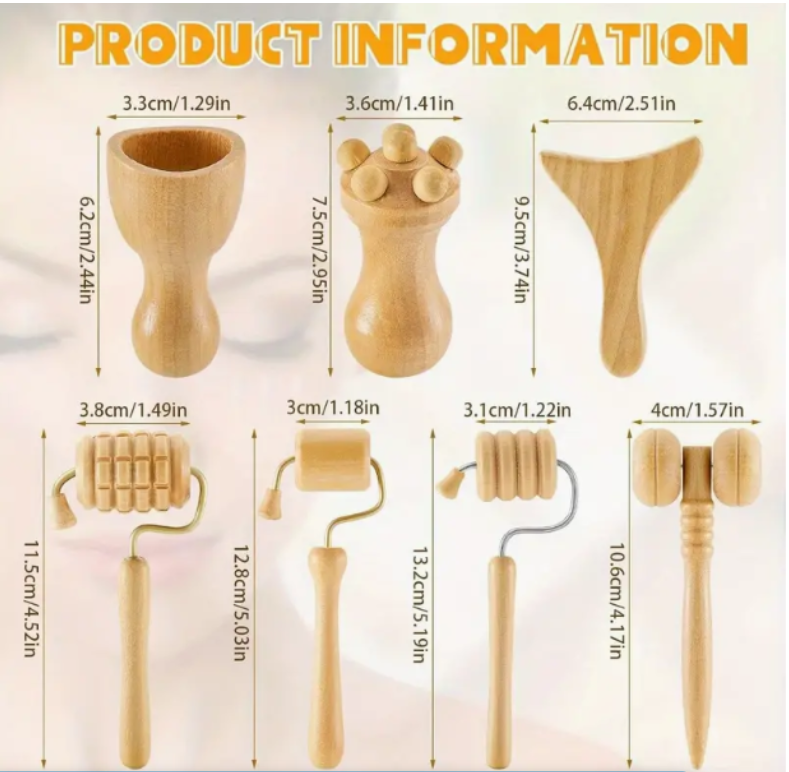 7pcs Wooden Face Massage Tool Set Sculpting Tool, Skin Care Facial Massager