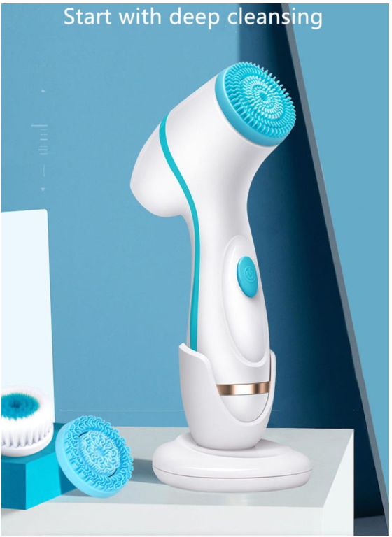 Silicone Facial Cleansing Device - White, Blue