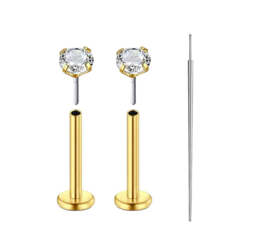 Premium Gold Surgical Steel Push-In Studs with CZ for Cartilage Piercings