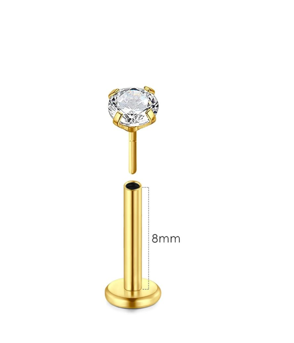 Premium Gold Surgical Steel Push-In Studs with CZ for Cartilage Piercings
