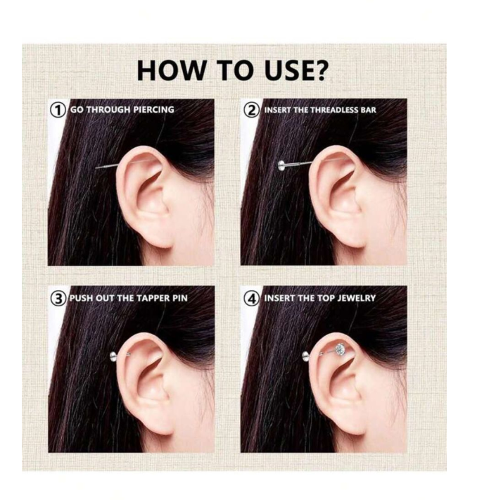 Premium Gold Surgical Steel Push-In Studs with CZ for Cartilage Piercings