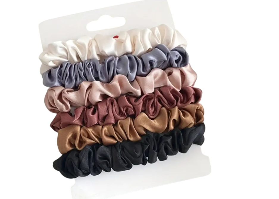 6-Pack Elegant French Satin Scrunchies for Women