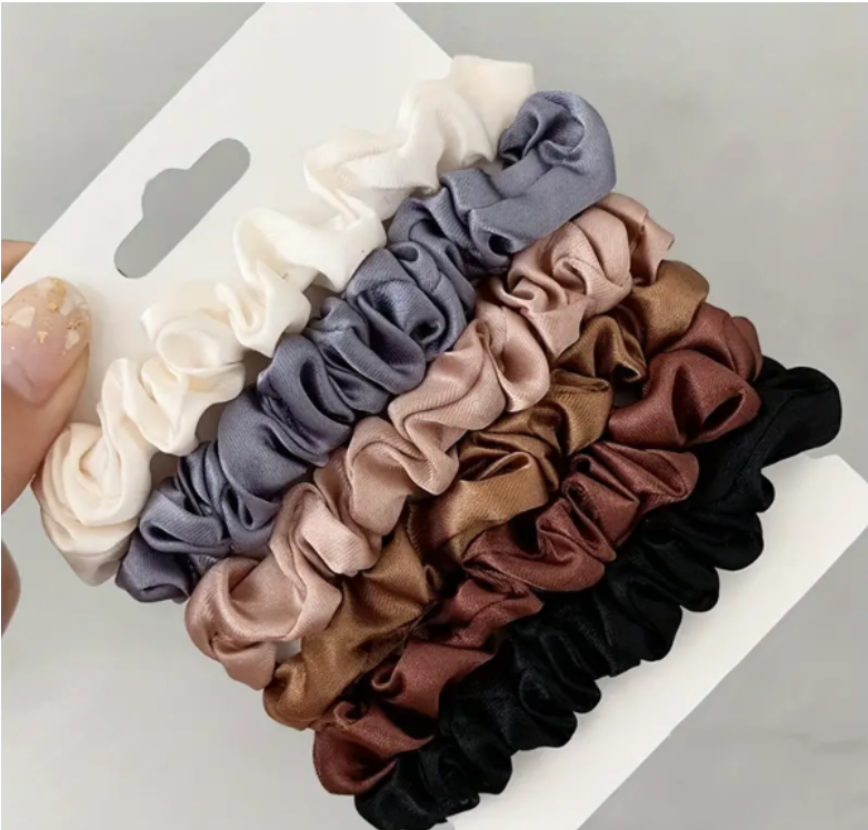 6-Pack Elegant French Satin Scrunchies for Women