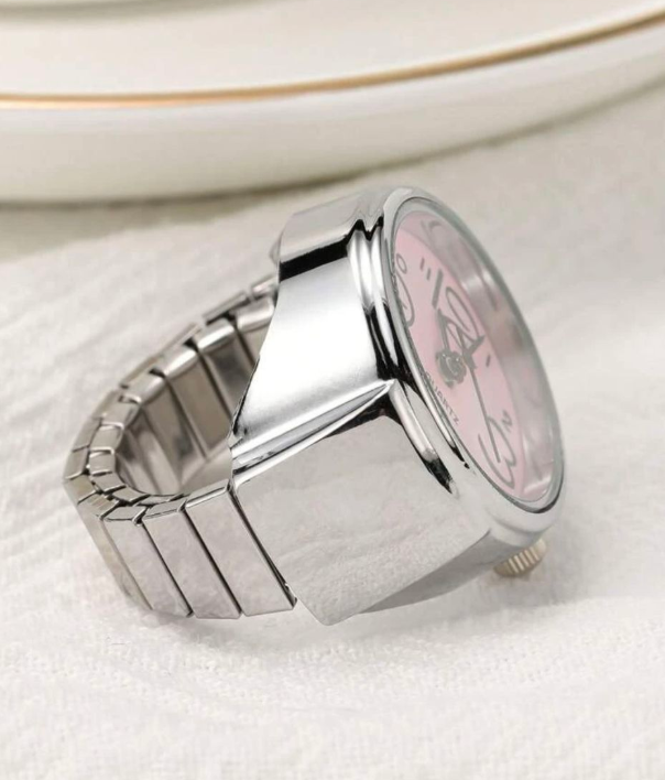 Luxe Pink Dial Silver Ring Watch