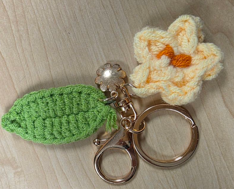 Handmade Crochet Flower Keyring - Yellow, Green