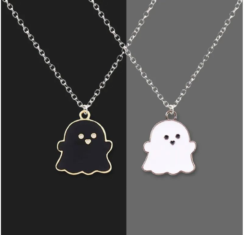 Ghostly Cuteness Couples/Best Friend Ghost Pendant Necklace Set - Gift Idea