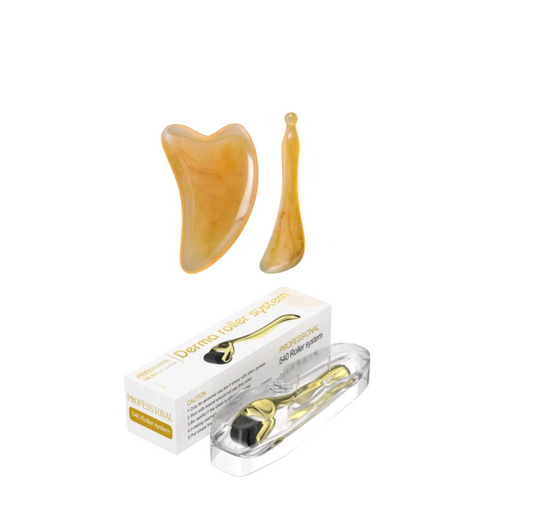 Gua Sha & Acupuncture Massage Tool with 0.5mm Gold & Black Derma Roller