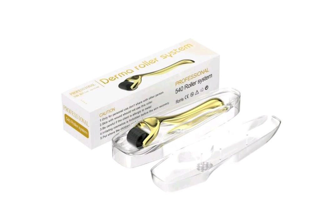 Gua Sha & Acupuncture Massage Tool with 0.5mm Gold & Black Derma Roller