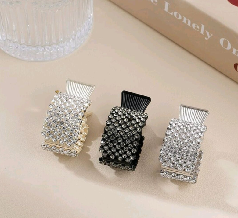 Small Rhinestone Hair Clips - 3-Piece