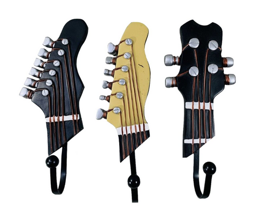 Decor Wall Mounted Resin Guitar Head Coat & Hat Hook Set of 3 (19cm)