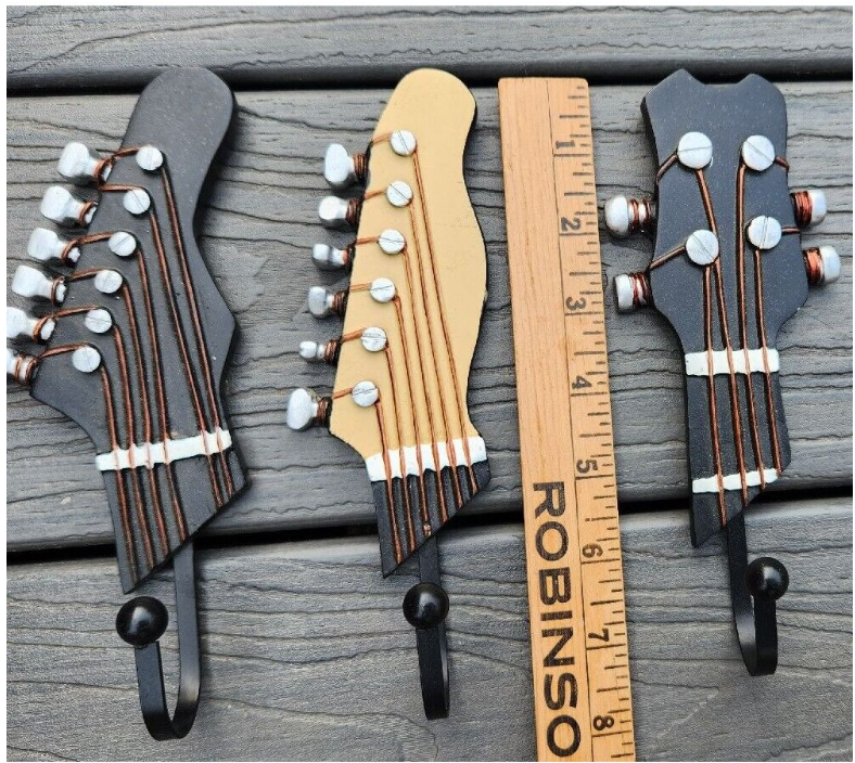 Decor Wall Mounted Resin Guitar Head Coat & Hat Hook Set of 3 (19cm)