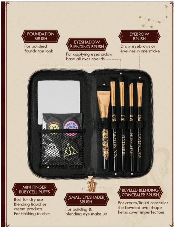 Harry Potter Wizarding Makeup Brush Set with Cosmetic Bag