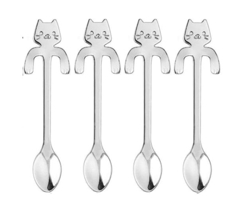Cat Hanging Cup Coffee Tea Spoons - Silver