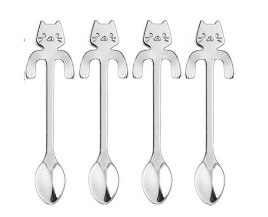 Cat Hanging Cup Coffee Tea Spoons - Silver