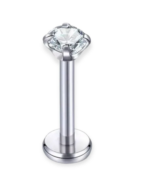 Internally Threaded Silver Stud with Cubic Zirconia Stone