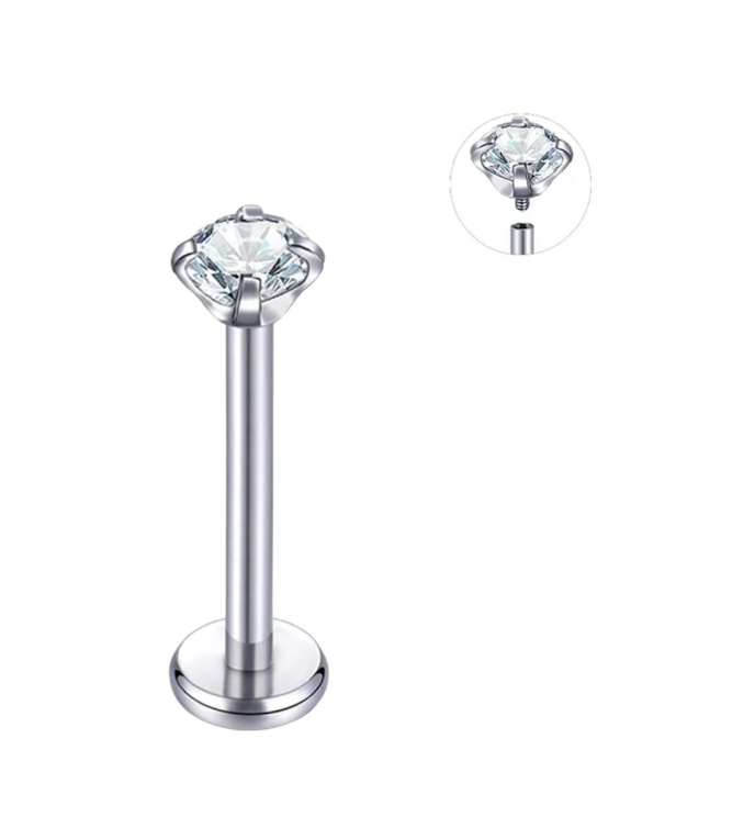Internally Threaded Silver Stud with Cubic Zirconia Stone