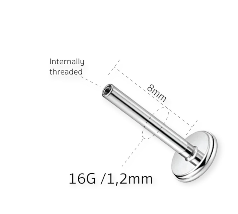 Internally Threaded Silver Stud with Cubic Zirconia Stone
