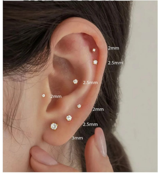 Internally Threaded Silver Stud with Cubic Zirconia Stone