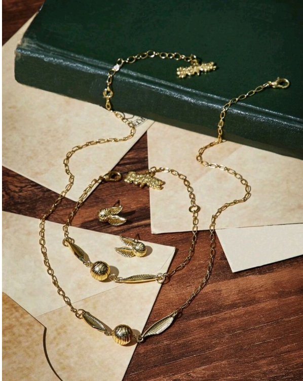Harry Potter Golden Snitch Jewelry Set Fashion Decor Bracelet, Earrings and Necklace Gryffindor, Hufflepuff, Ravenclaw, Slytherin