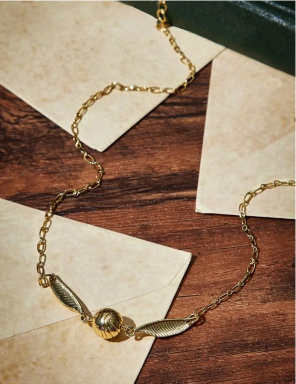 Harry Potter Golden Snitch Jewelry Set Fashion Decor Bracelet, Earrings and Necklace Gryffindor, Hufflepuff, Ravenclaw, Slytherin