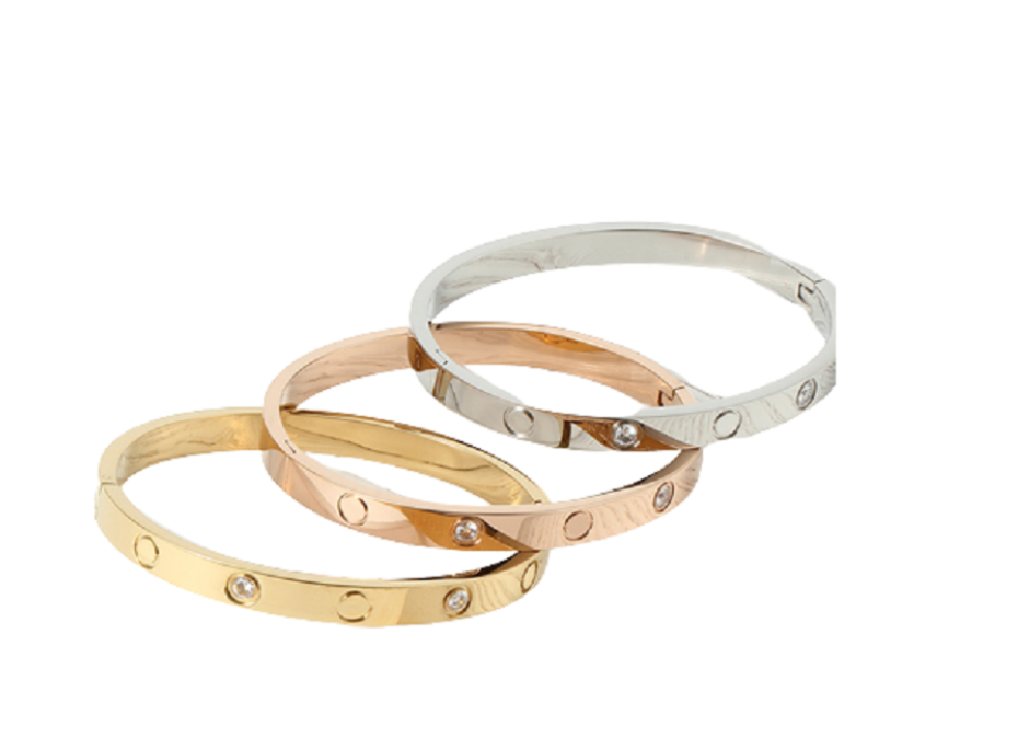 Love Studded Bracelets - Set of 3 - Gold/Rose Gold/Silver