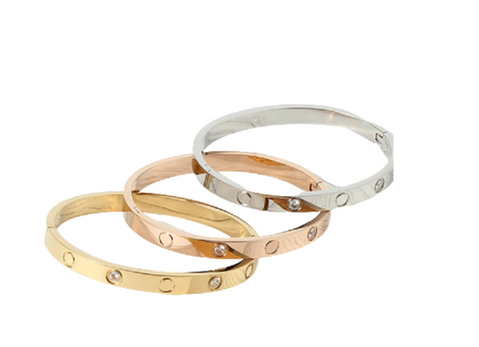 Love Studded Bracelets - Set of 3 - Gold/Rose Gold/Silver