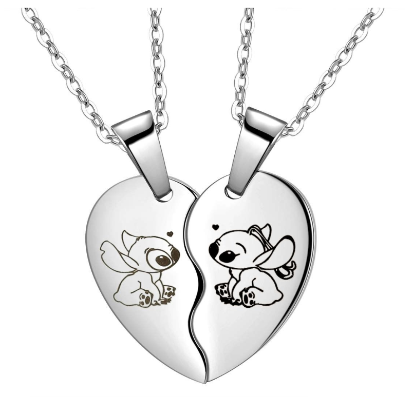 Cartoon Lilo and Stitch Love Pair Necklace Set for Couples