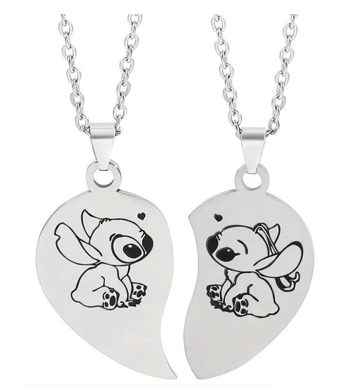 Cartoon Lilo and Stitch Love Pair Necklace Set for Couples
