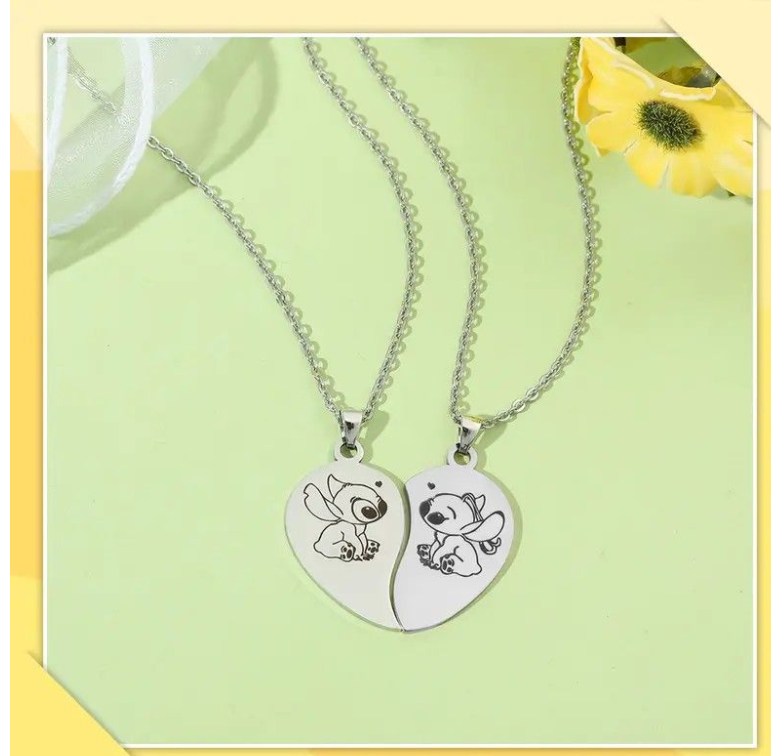 Cartoon Lilo and Stitch Love Pair Necklace Set for Couples