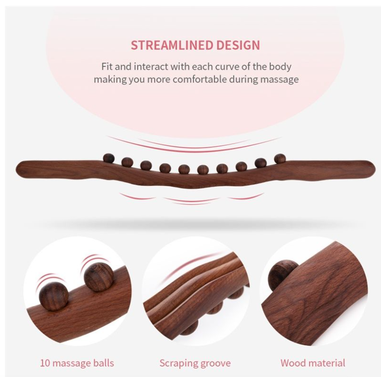 Carbonized 10 bead Guasha Stick and Tendon Massage for Whole Body - Light brown