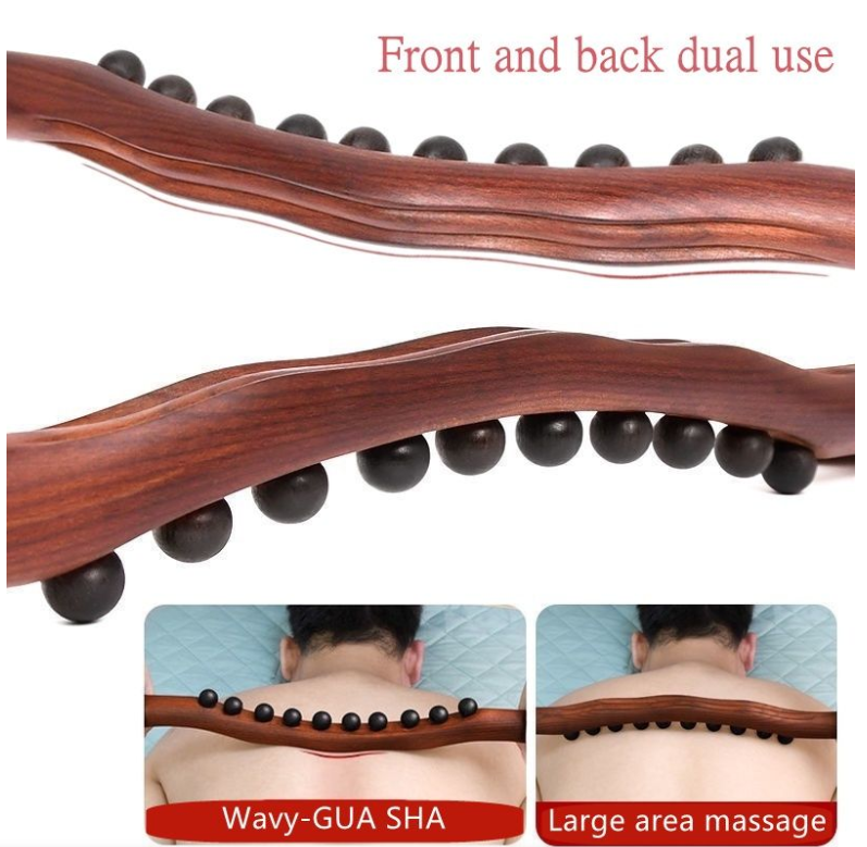 Carbonized 10 bead Guasha Stick and Tendon Massage for Whole Body - Light brown