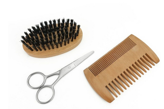 Men's 3 Piece Beard Grooming Kit- Brush, Comb, Scissors with Bag