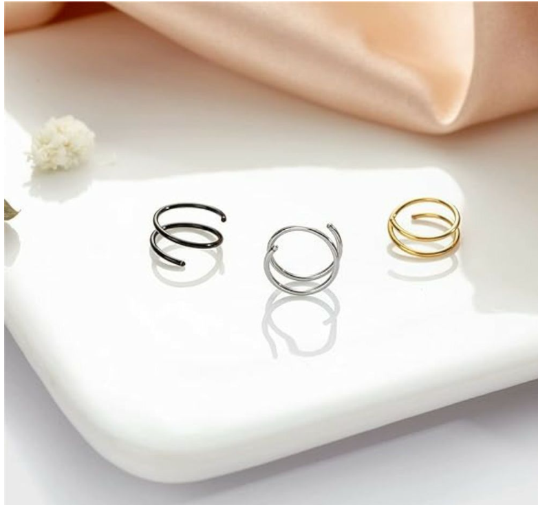 3 Piece Twirly Unisex Stainless steel Nose Rings