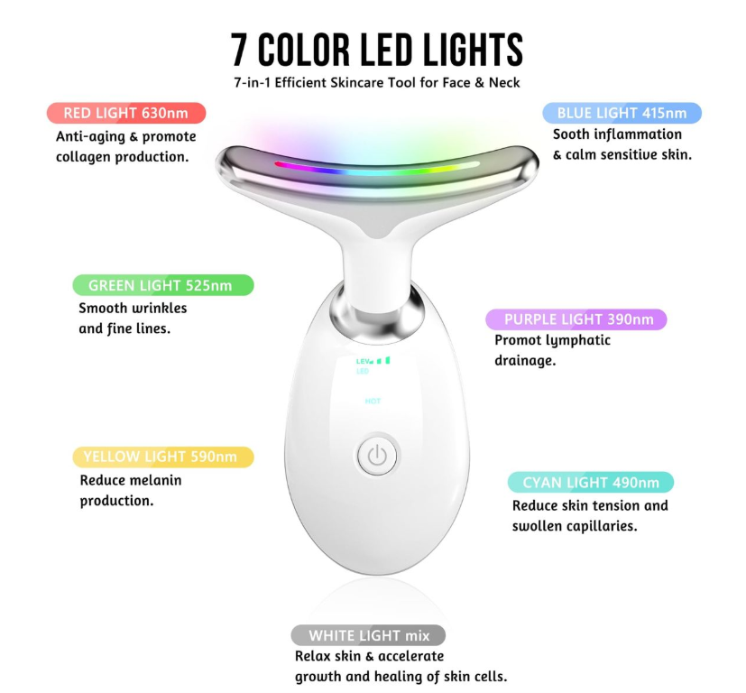Face Neck Beauty Device, 7 Color Led Face Neck Massager
