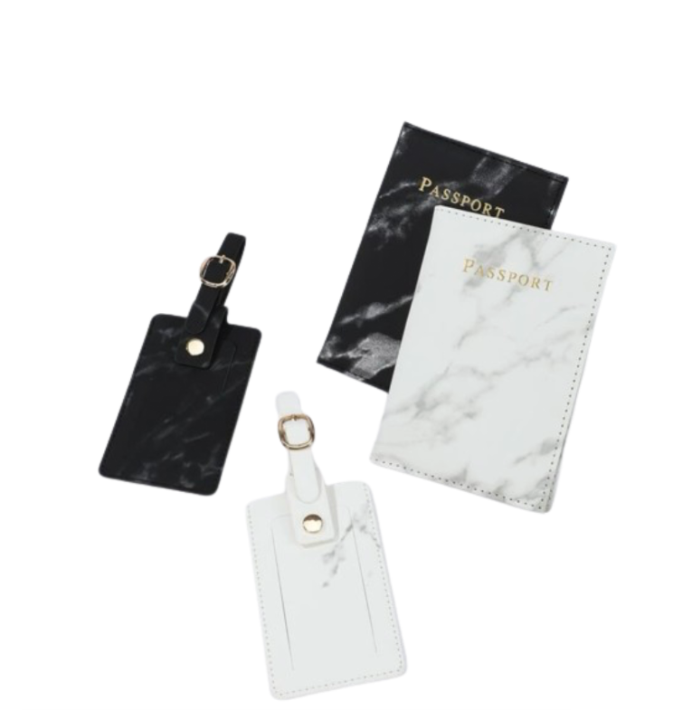 2 Piece Marble Passport Cover Cases & 2pcs Luggage Bag Tag Set