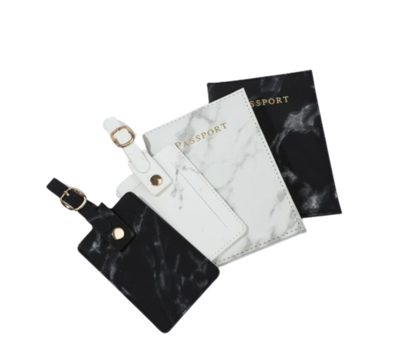 2 Piece Marble Passport Cover Cases & 2pcs Luggage Bag Tag Set