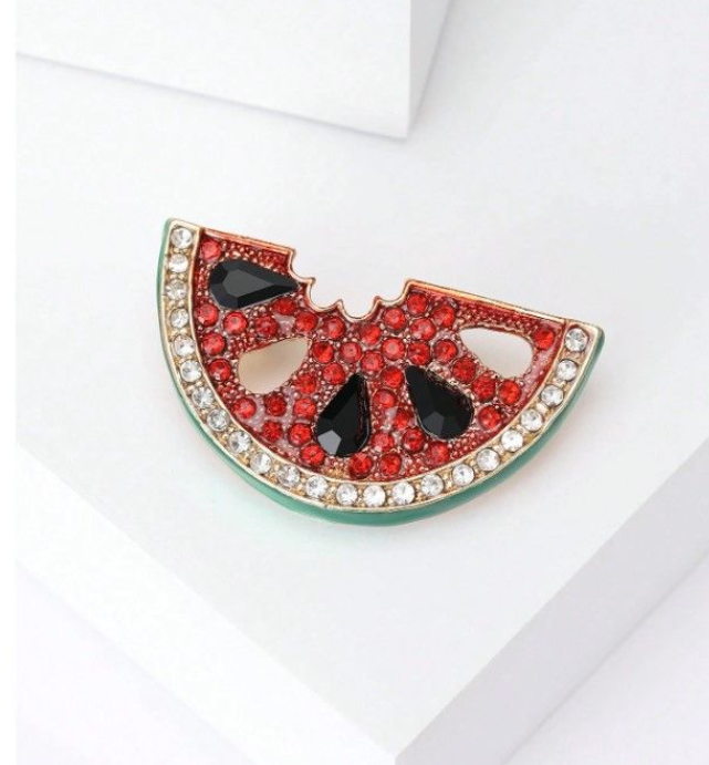 Palestinian Keffiyeh & Rhinestone Watermelon Brooch Set