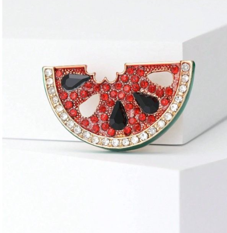 Palestinian Keffiyeh & Rhinestone Watermelon Brooch Set