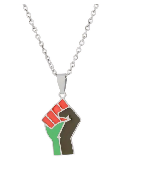 Palestine Fist Power Pendant Necklace - Silver