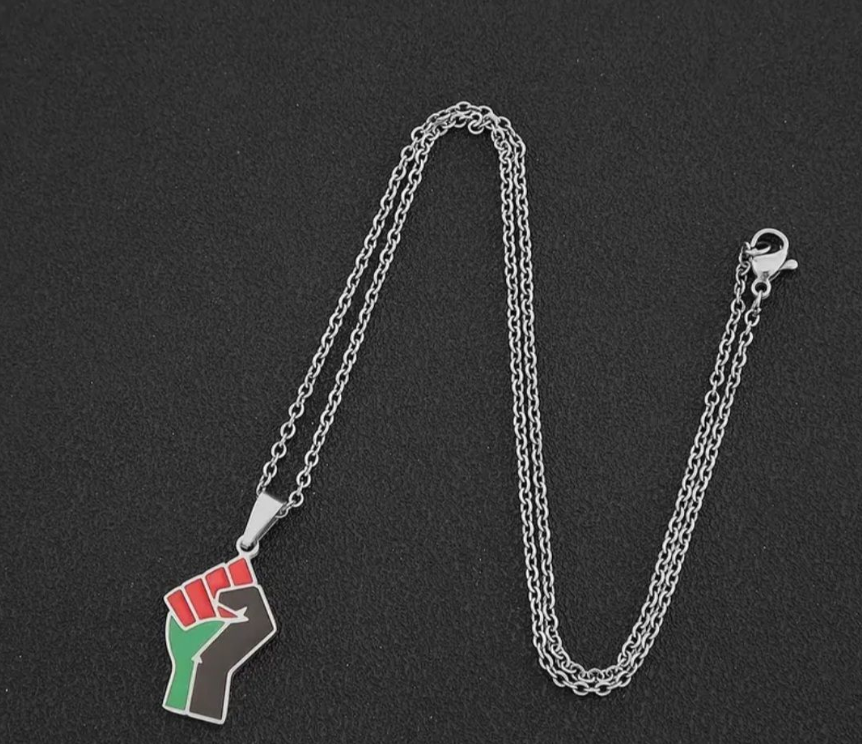 Palestine Fist Power Pendant Necklace - Silver