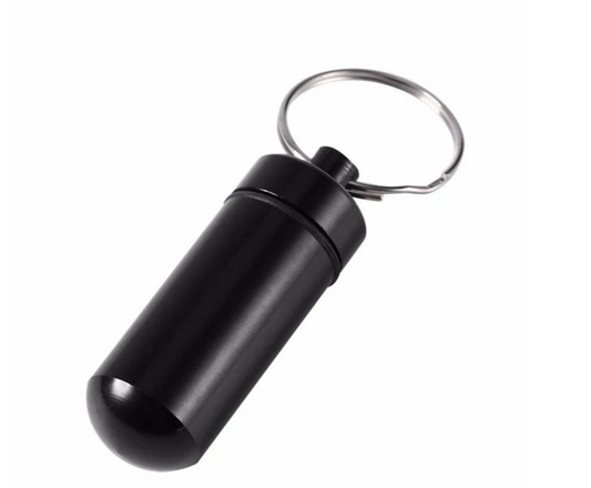 Mini Waterproof Pill Box Key Ring/Metal Keychain Sealed Medicine Storage - Black