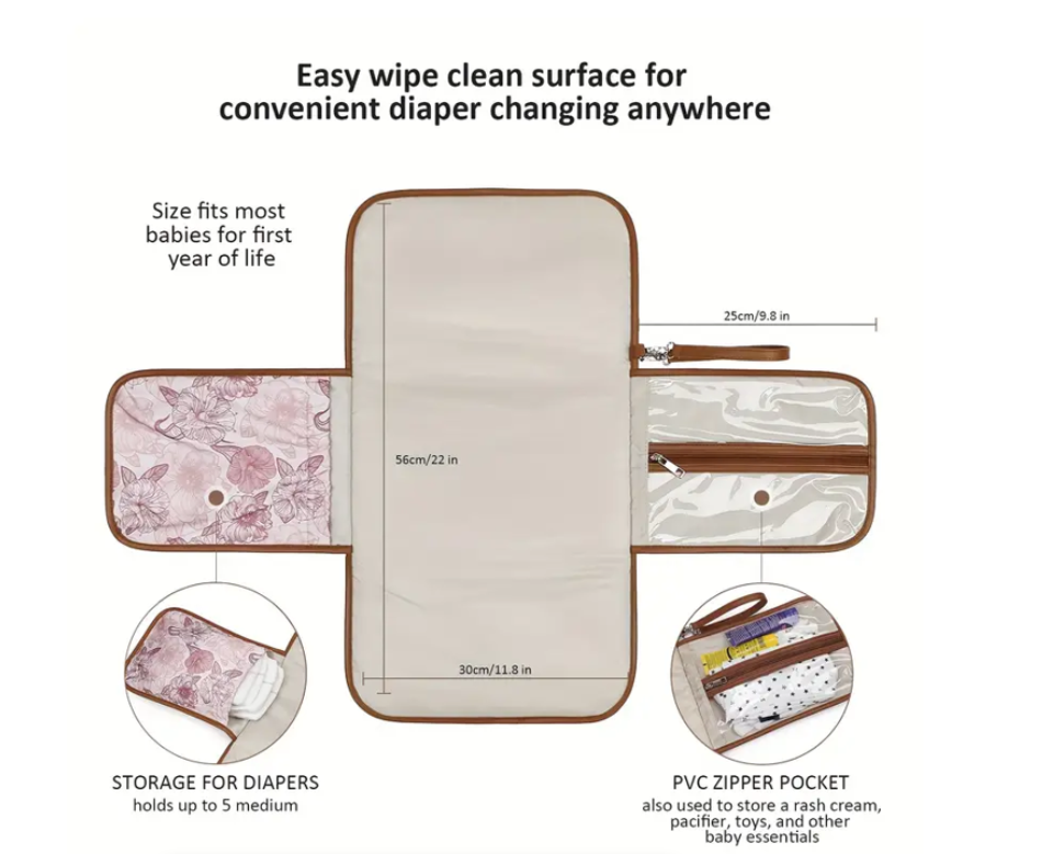 Portable Baby Nappy Changing Mat/Pouch - Pink