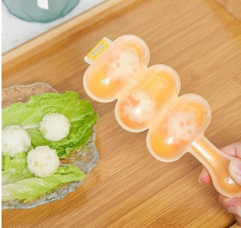 3-Compartment Hand held Rice Ball Mold Set - Orange