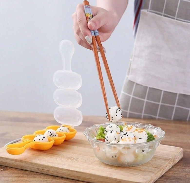 3-Compartment Hand held Rice Ball Mold Set - Orange