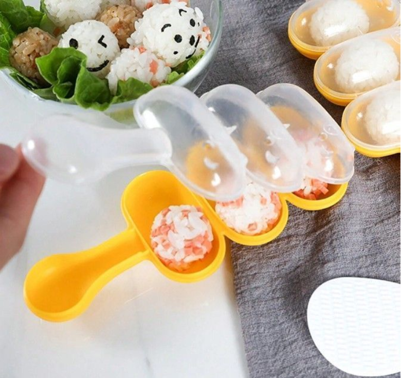 3-Compartment Hand held Rice Ball Mold Set - Orange